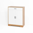 Meuble à Chaussures 4 Niveaux Noyer / Naturel avec Tiroir et 2 Portes — Capacité 2+