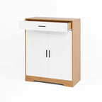Meuble à Chaussures 4 Niveaux Noyer / Naturel avec Tiroir et 2 Portes — Capacité 2+