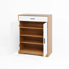 Meuble à Chaussures 4 Niveaux Noyer / Naturel avec Tiroir et 2 Portes — Capacité 2+