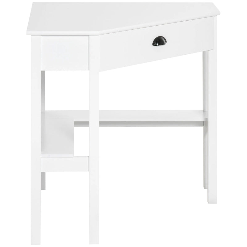 Bureau d'angle blanc avec tiroir et étagères, 1 personne