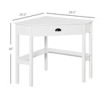 Bureau d'angle blanc avec tiroir et étagères, 1 personne
