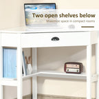 Bureau d'angle blanc avec tiroir et étagères, 1 personne