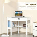Bureau d'angle blanc avec tiroir et étagères, 1 personne