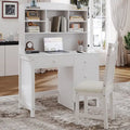Bureau de style rétro blanc/espresso avec étagère et chaise, 1 personne