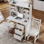Bureau de style rétro blanc/espresso avec étagère et chaise, 1 personne