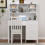 Bureau de style rétro blanc/espresso avec étagère et chaise, 1 personne