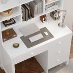 Bureau de style rétro blanc/espresso avec étagère et chaise, 1 personne