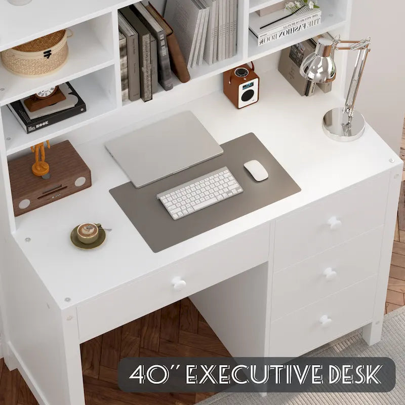 Bureau de style rétro blanc/espresso avec étagère et chaise, 1 personne