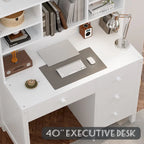 Bureau de style rétro blanc/espresso avec étagère et chaise, 1 personne