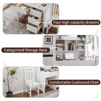 Bureau de style rétro blanc/espresso avec étagère et chaise, 1 personne