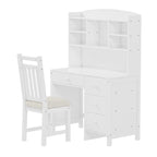 Bureau de style rétro blanc/espresso avec étagère et chaise, 1 personne