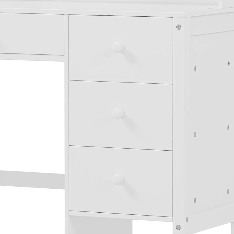 Bureau de style rétro blanc/espresso avec étagère et chaise, 1 personne