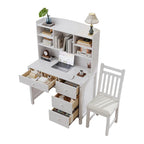 Bureau de style rétro blanc/espresso avec étagère et chaise, 1 personne