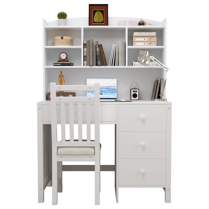 Bureau de style rétro blanc/espresso avec étagère et chaise, 1 personne