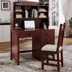 Bureau de style rétro blanc/espresso avec étagère et chaise, 1 personne