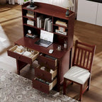 Bureau de style rétro blanc/espresso avec étagère et chaise, 1 personne