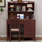Bureau de style rétro blanc/espresso avec étagère et chaise, 1 personne
