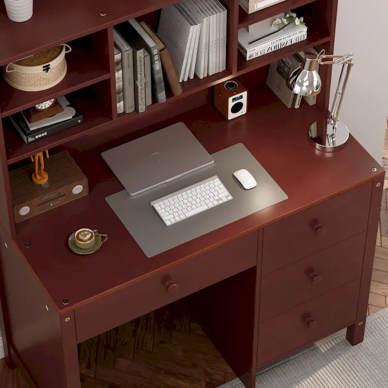 Bureau de style rétro blanc/espresso avec étagère et chaise, 1 personne