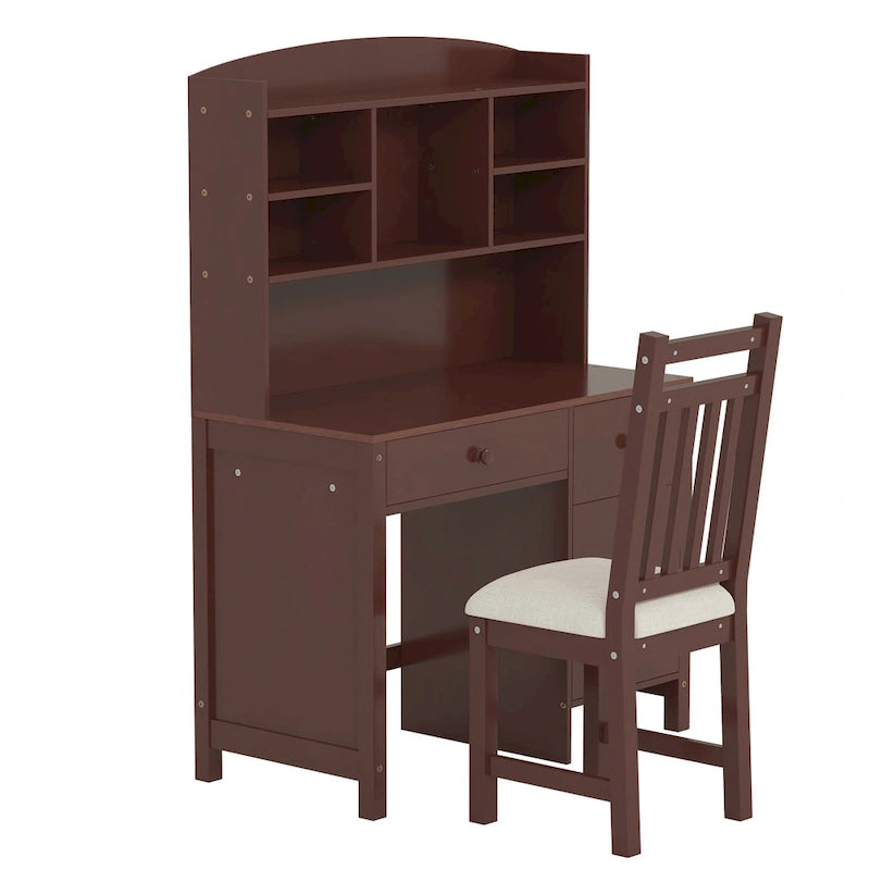 Bureau de style rétro blanc/espresso avec étagère et chaise, 1 personne