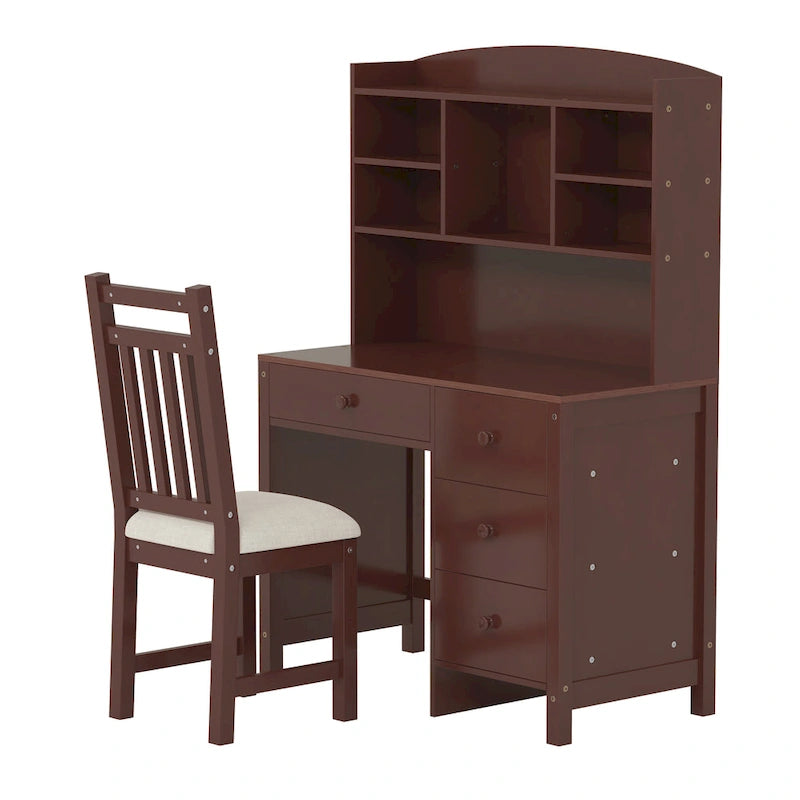 Bureau de style rétro blanc/espresso avec étagère et chaise, 1 personne