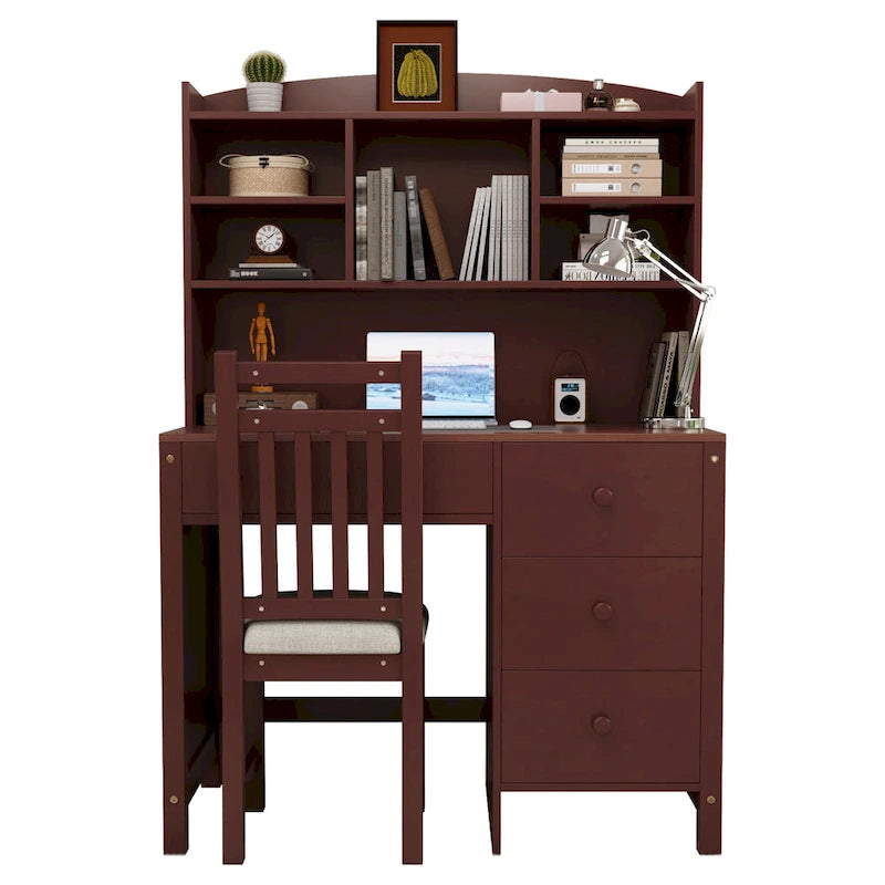 Bureau de style rétro blanc/espresso avec étagère et chaise, 1 personne