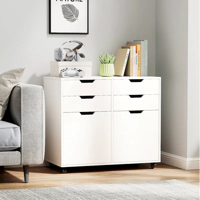 Meuble de rangement roulant blanc à 4 tiroirs avec 2 armoires, pour 1 utilisateur