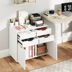 Meuble de rangement roulant blanc à 4 tiroirs avec 2 armoires, pour 1 utilisateur