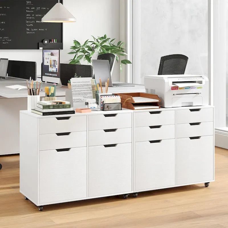 Meuble de rangement roulant blanc à 4 tiroirs avec 2 armoires, pour 1 utilisateur