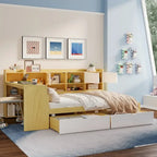 Lit de repos en L blanc et naturel avec bureau, rangement, simple