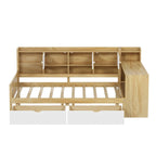 Lit de repos en L blanc et naturel avec bureau, rangement, simple