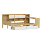 Lit de repos en L blanc et naturel avec bureau, rangement, simple