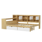 Lit de repos en L blanc et naturel avec bureau, rangement, simple