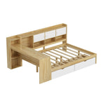 Lit de repos en L blanc et naturel avec bureau, rangement, simple
