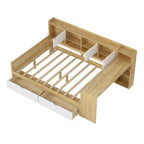 Lit de repos en L blanc et naturel avec bureau, rangement, simple