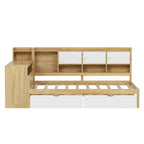 Lit de repos en L blanc et naturel avec bureau, rangement, simple