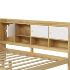 Lit de repos en L blanc et naturel avec bureau, rangement, simple