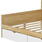 Lit de repos en L blanc et naturel avec bureau, rangement, simple
