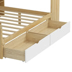 Lit de repos en L blanc et naturel avec bureau, rangement, simple