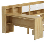 Lit de repos en L blanc et naturel avec bureau, rangement, simple