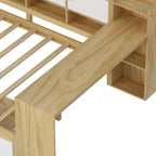 Lit de repos en L blanc et naturel avec bureau, rangement, simple