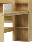 Lit de repos en L blanc et naturel avec bureau, rangement, simple
