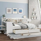 Lit de repos en L blanc et naturel avec bureau, rangement, simple