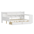 Lit de repos en L blanc et naturel avec bureau, rangement, simple