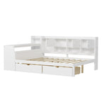 Lit de repos en L blanc et naturel avec bureau, rangement, simple