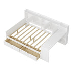 Lit de repos en L blanc et naturel avec bureau, rangement, simple