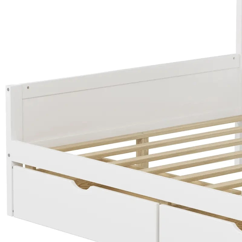 Lit de repos en L blanc et naturel avec bureau, rangement, simple
