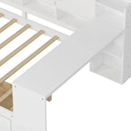 Lit de repos en L blanc et naturel avec bureau, rangement, simple