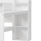 Lit de repos en L blanc et naturel avec bureau, rangement, simple
