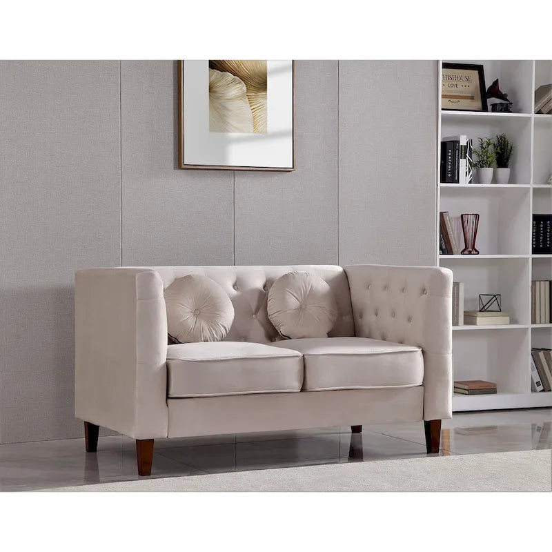 Causeuse capitonnée en velours Chesterfield pour 2 personnes, plusieurs coloris