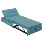 Canapé-lit convertible 4-en-1 en lin bleu foncé / blanc / sarcelle pour 3 personnes